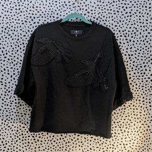 7 For All Mankind Black Beaded Bird Sweater